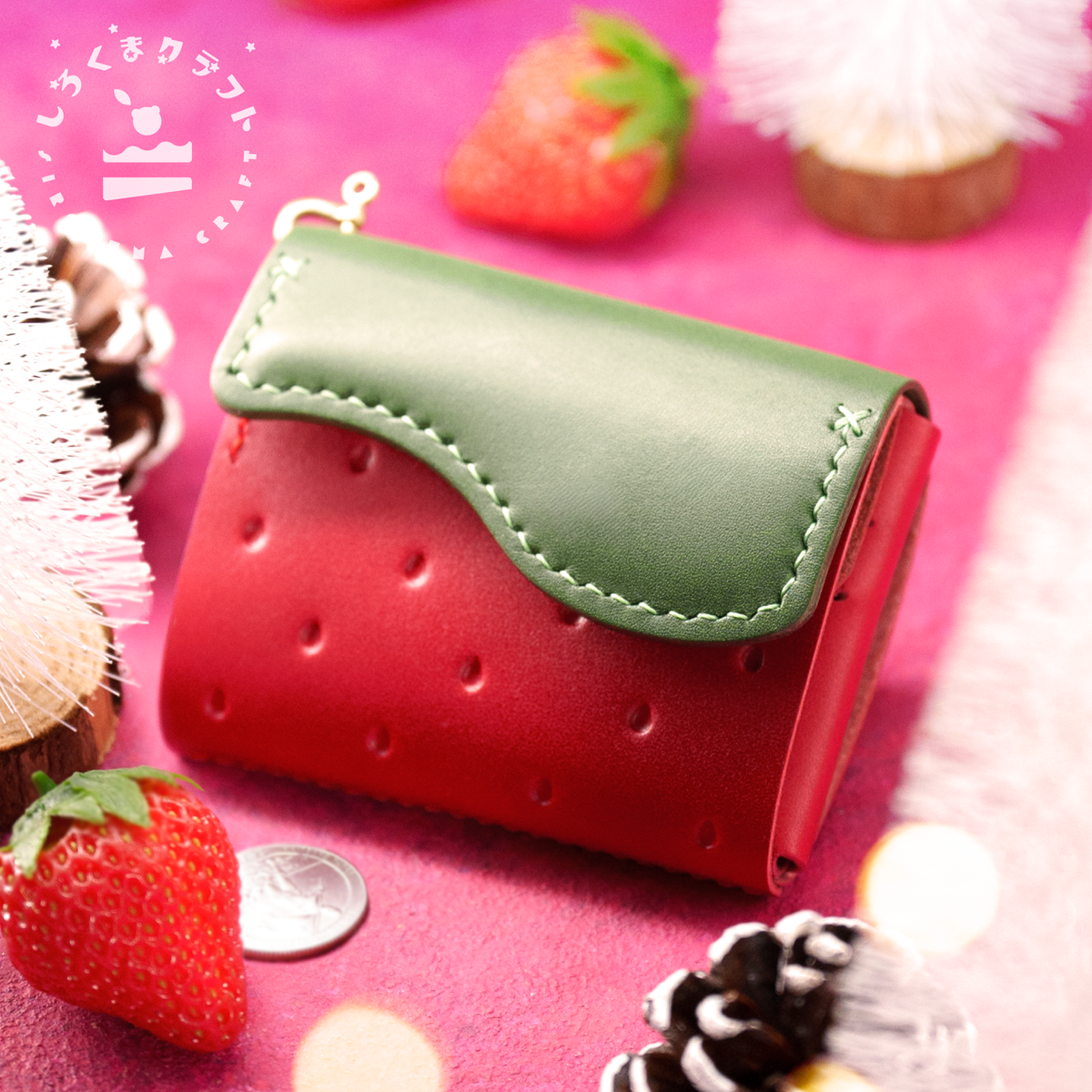 ハンドメイド本牛革いちご柄ミニ財布 ichigo-miniwallet01_0_13a51792